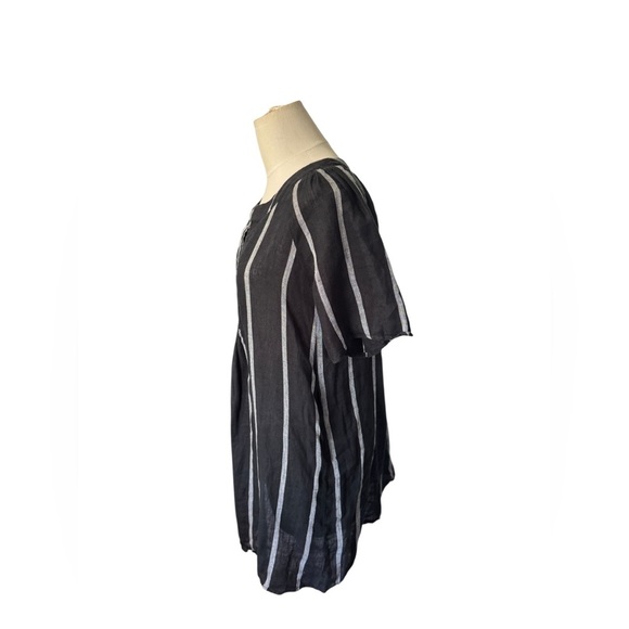 Miou Muse A Line Dress Womens Small Black White Striped Linen Pleated Split Neck - Picture 4 of 6